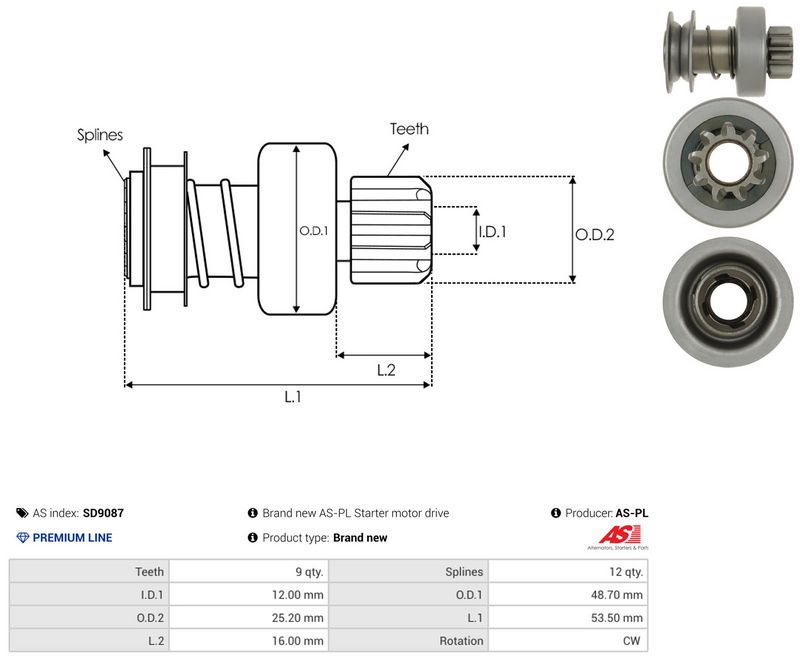 AS-PL SD9087 Freewheel Gear, starter
