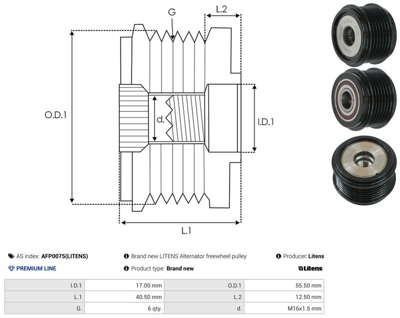 AS-PL AFP0075(LITENS) Alternator Freewheel Clutch