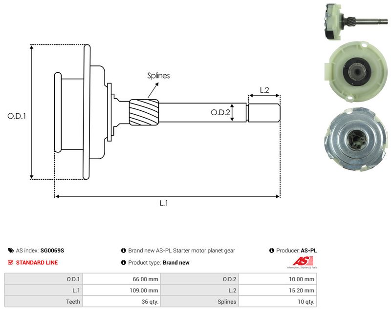 AS-PL SG0069S Ring Gear, planetary gearbox (starter)