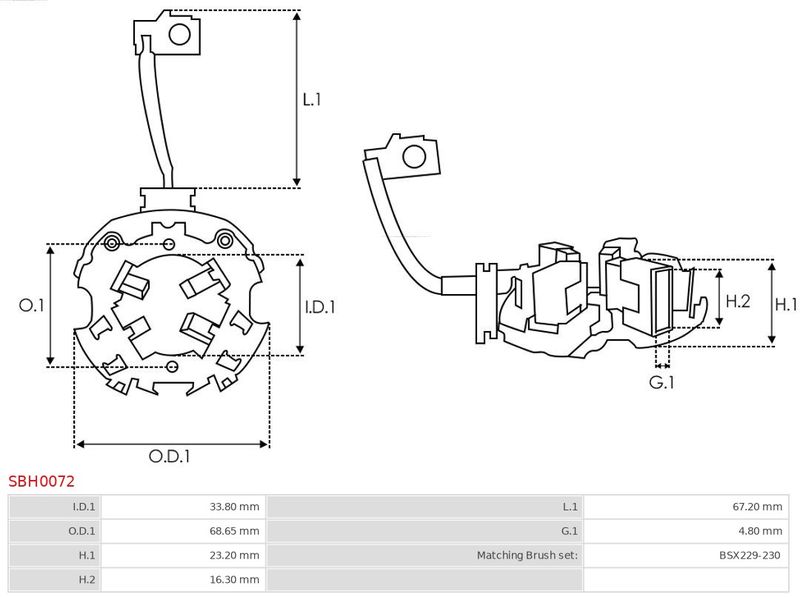 Кронштейн, вугільні щітки, Auto Starter SBH0072