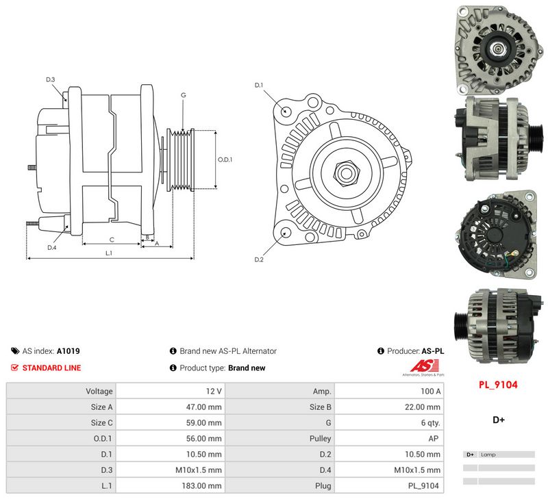 AS-PL A1019 Alternator