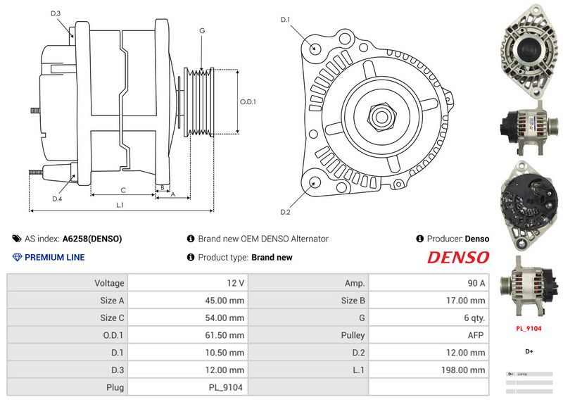 AS-PL A6258(DENSO) Alternator