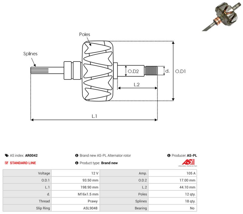 AS-PL AR0042 Rotor, alternator