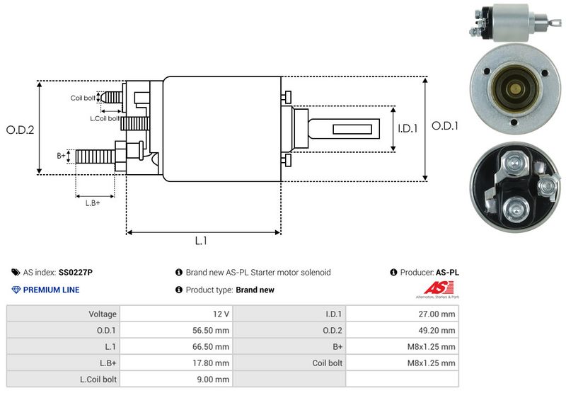 AS-PL SS0227P Solenoid Switch, starter