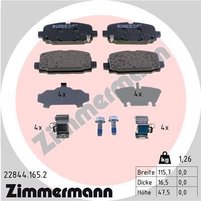 Комплект гальмівних накладок, дискове гальмо, Zimmermann 22844.165.2