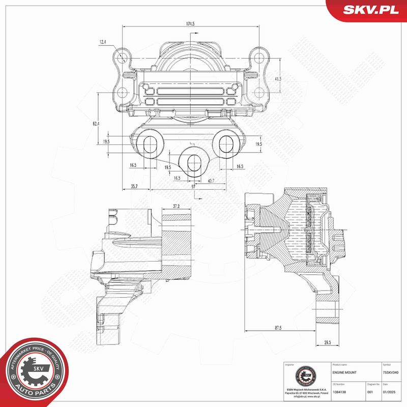 ESEN SKV 75SKV340 Variklio pagalvė