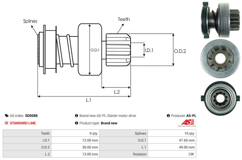 AS-PL SD0088 Freewheel Gear, starter