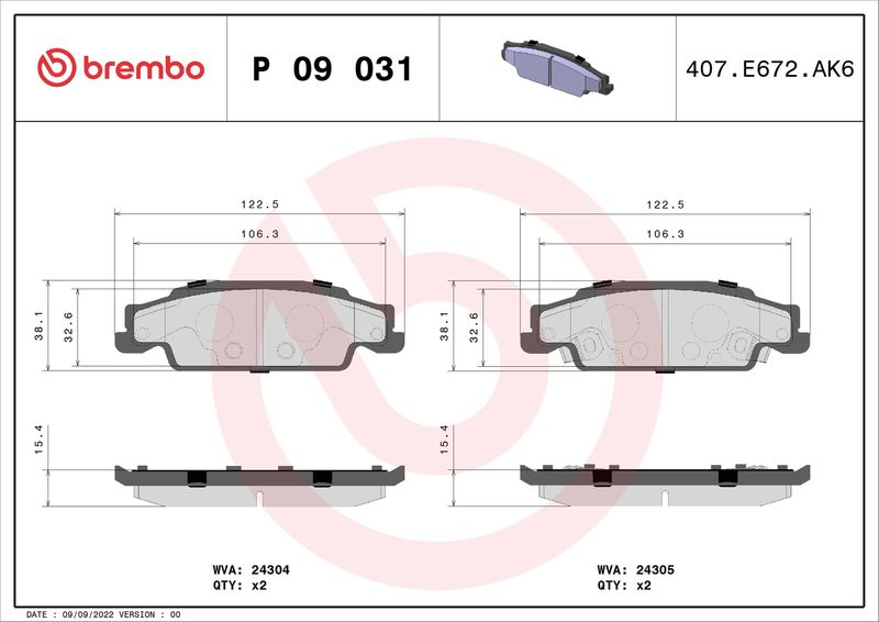 BREMBO fékbetétkészlet, tárcsafék P 09 031