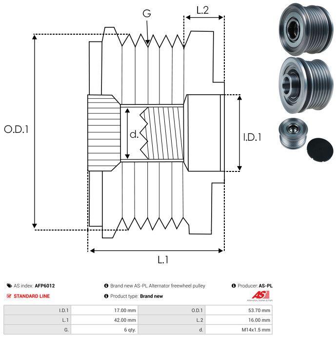 AS-PL AFP6012 Alternator Freewheel Clutch