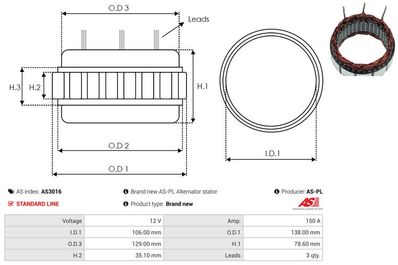 AS-PL AS3016 Stator, alternator