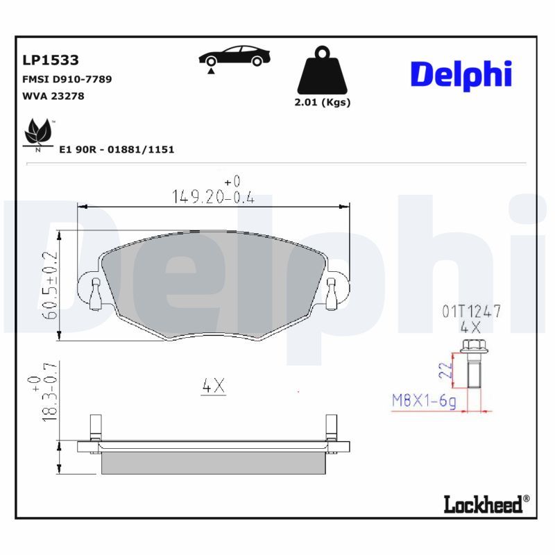 Piduriklotsi komplekt, ketaspidur, DELPHI LP1533