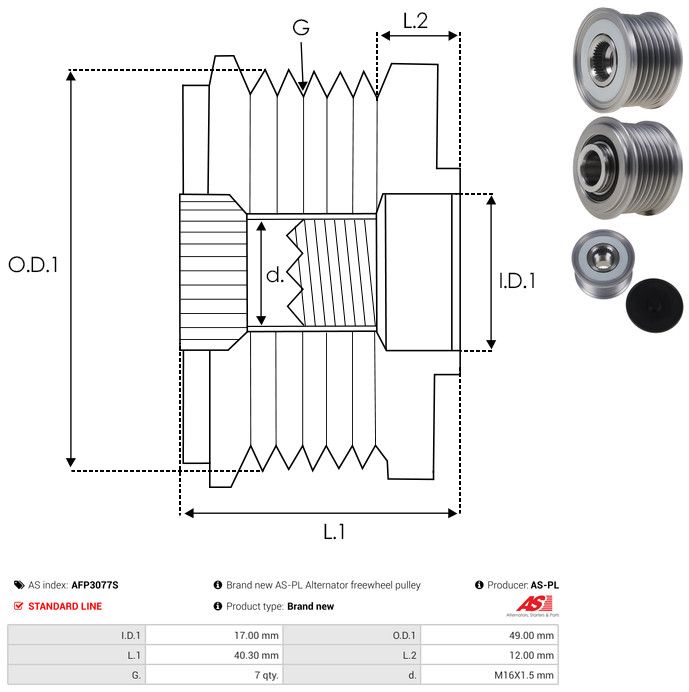 AS-PL AFP3077S Alternator Freewheel Clutch