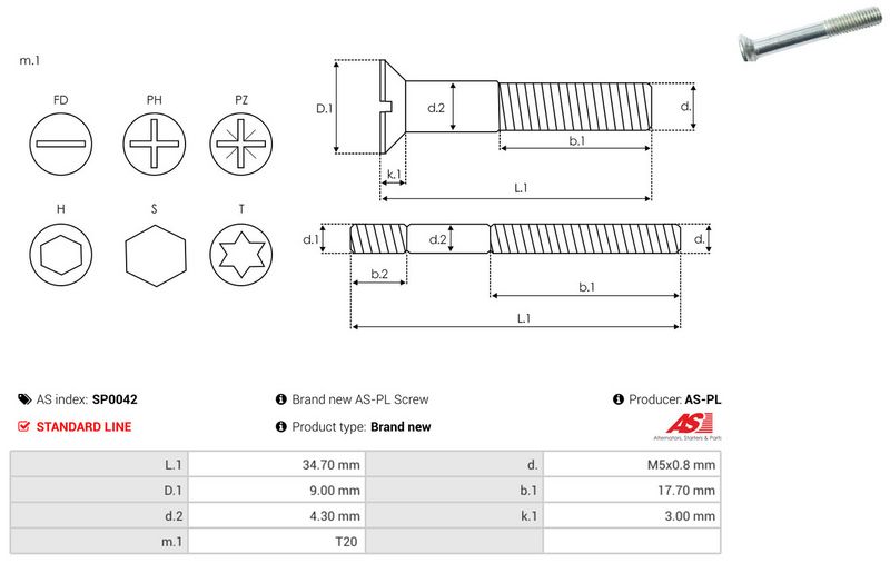 Remondikomplekt, generaator, AS-PL SP0042