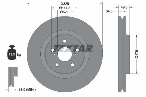 TEXTAR 92349505 Диск тормозной (передний) Lexus RX 2.0/3.5 15- (328x34) PRO+