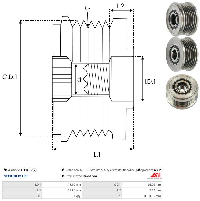 AS-PL AFP0017(V) Alternator Freewheel Clutch