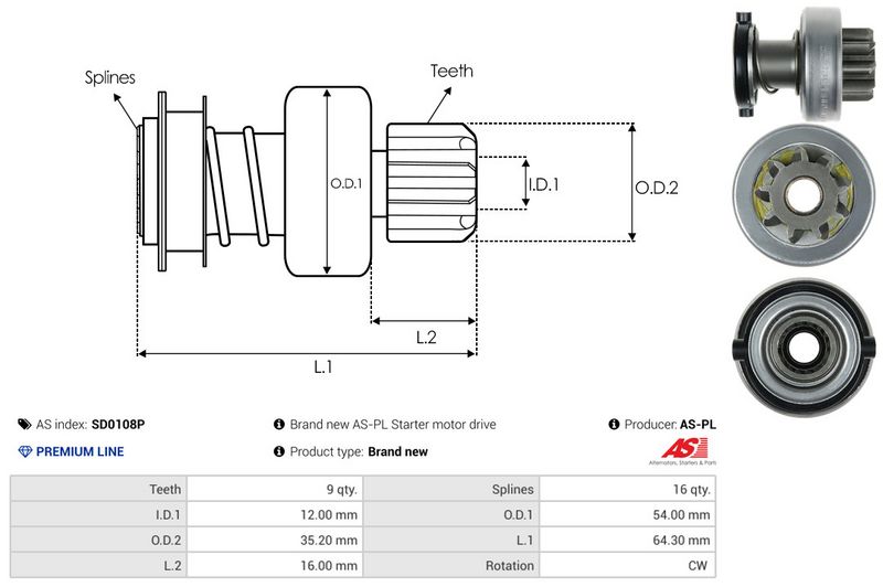 AS-PL SD0108P Freewheel Gear, starter