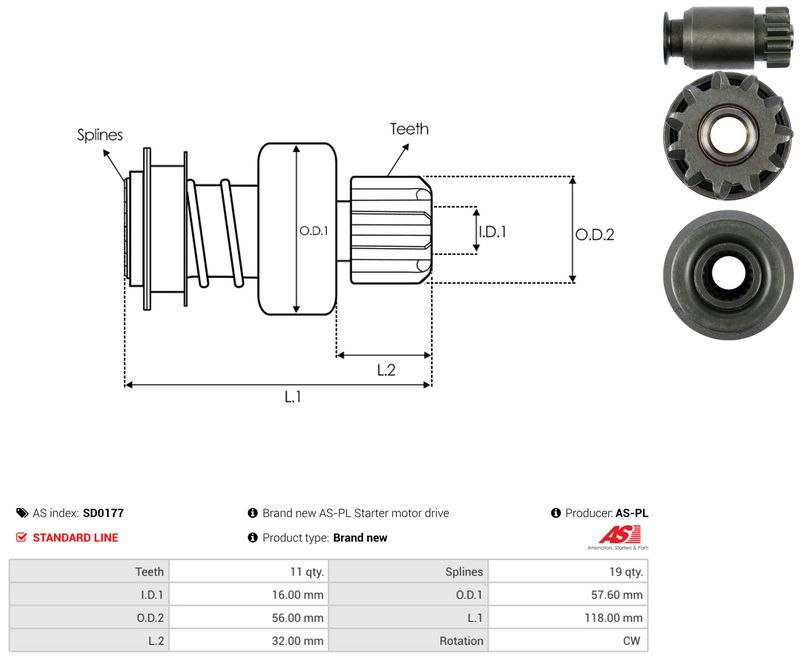 AS-PL SD0177 Freewheel Gear, starter