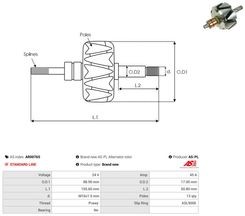 AS-PL AR0076S Rotor, alternator