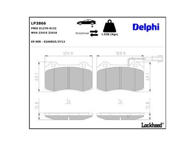 DELPHI LP3866 Brake Pad Set, disc brake