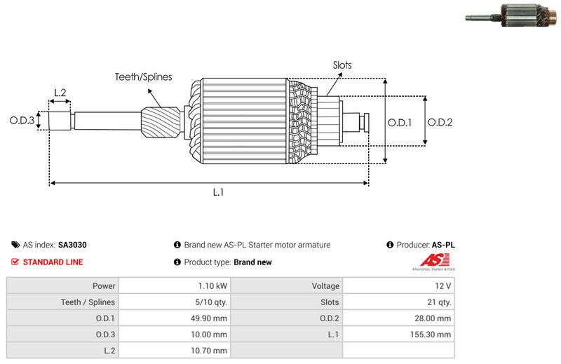 AS-PL SA3030 Armature, starter