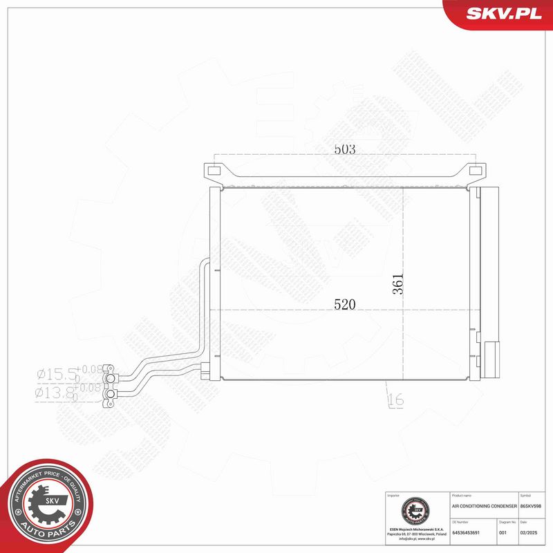 ESEN SKV 86SKV598 Condenser, air conditioning