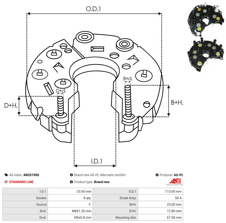 AS-PL ARC0199S Rectifier, alternator