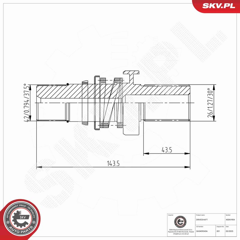 ESEN SKV 40SKV904 Stub Shaft, differential