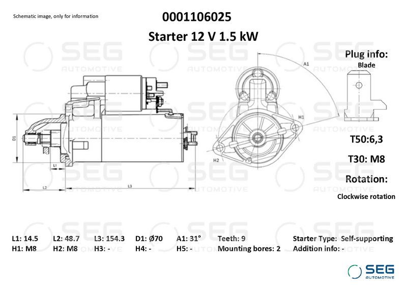 SEG Automotive 0001106025 Starter