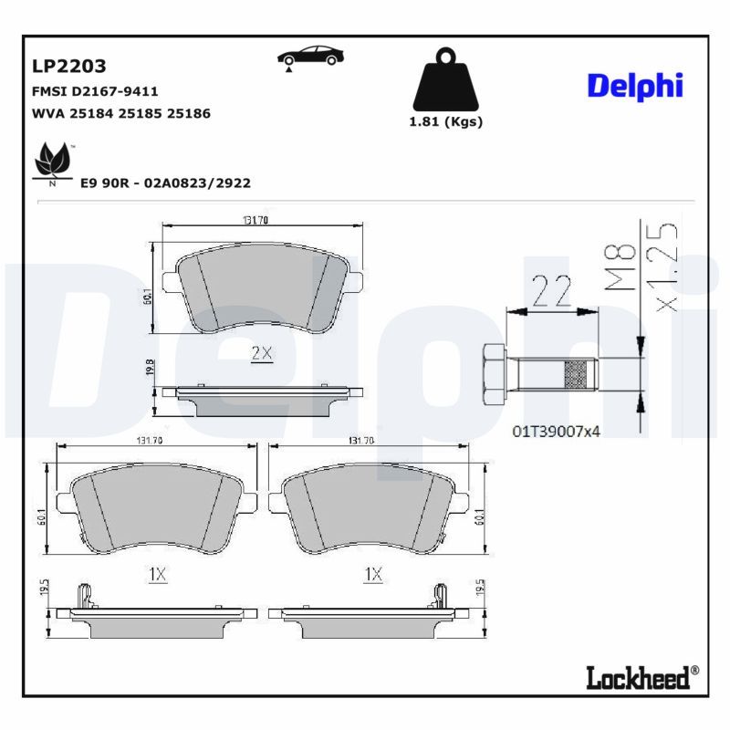 Piduriklotsi komplekt, ketaspidur, DELPHI LP2203