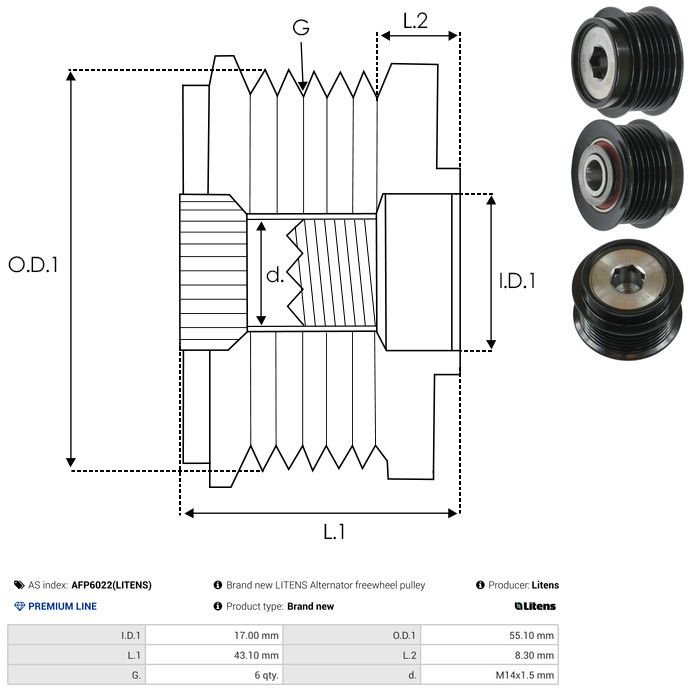 AS-PL AFP6022(LITENS) Alternator Freewheel Clutch