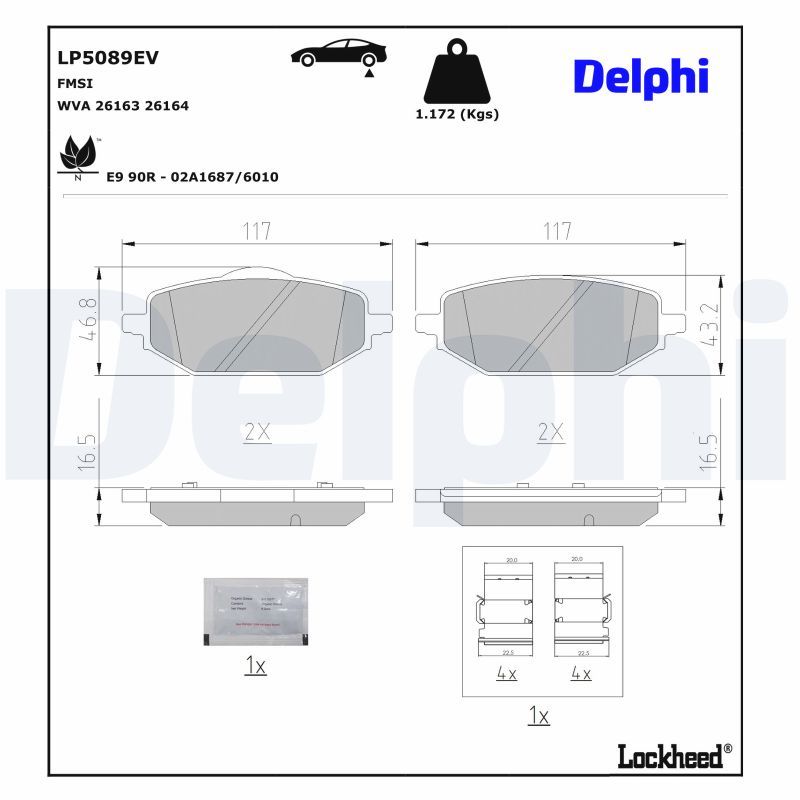 Piduriklotsi komplekt, ketaspidur, DELPHI LP5089EV