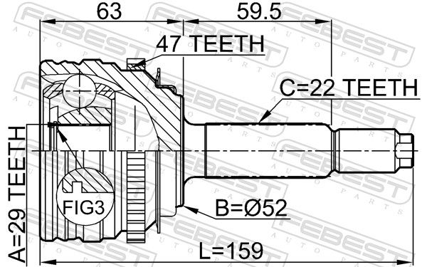 Комплект шарнірів, приводний вал, Febest 1110-006A47