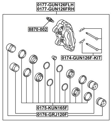 Juhthülsikomplekt, pidurisadul, FEBEST 0174-GUN126F-KIT