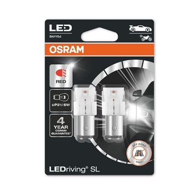 Лампа розжарювання, 1,4Вт, led, виконання цоколя BAY15d, Red 12V 3W BAY15 LEDriving SL (2шт.), Osram 7528DRP-02B