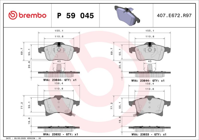 BREMBO P 59 045X Stabdžių trinkelių rinkinys, diskinis stabdys
