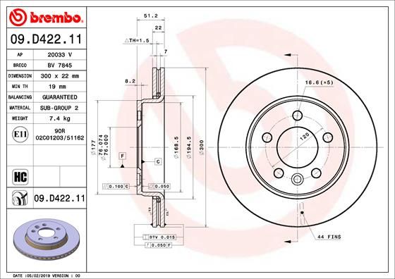 Гальмівний диск, Brembo 09.D422.11