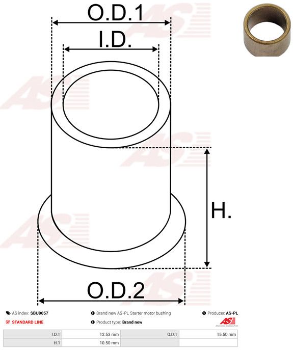 AS-PL SBU9057 Bush, starter shaft
