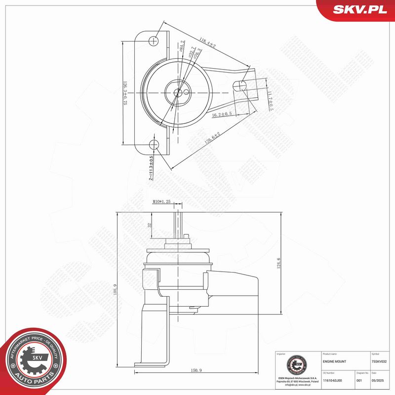 ESEN SKV 75SKV032 Variklio pagalvė