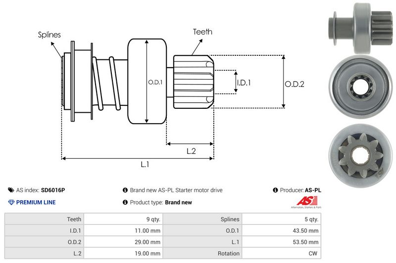 AS-PL SD6016P Freewheel Gear, starter