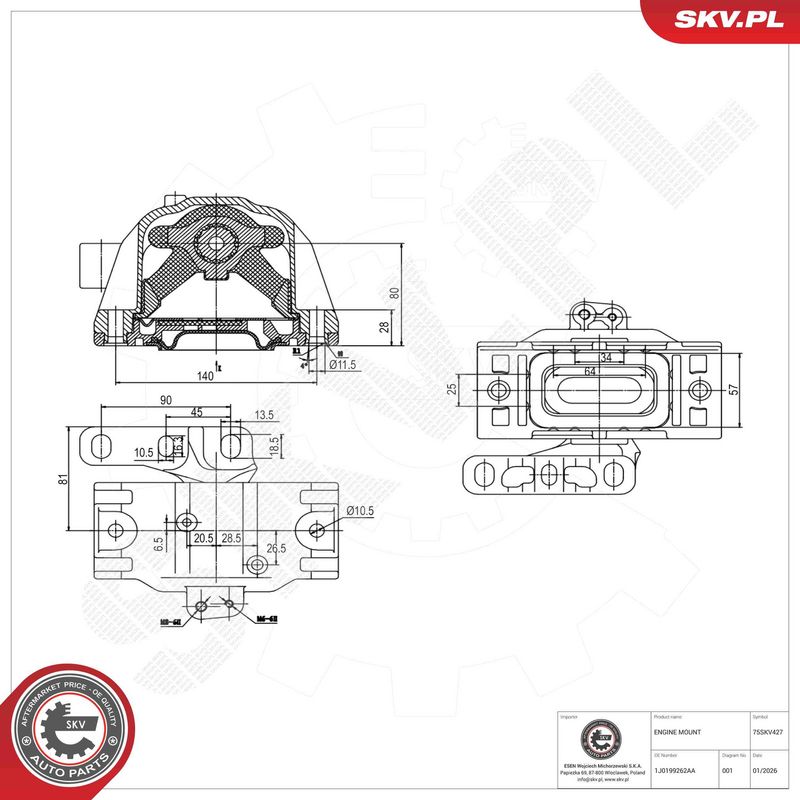 ESEN SKV 75SKV427 Variklio pagalvė