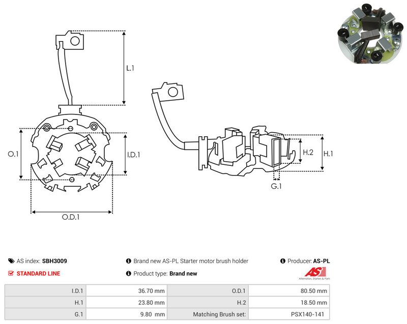 AS-PL SBH3009 Holder, carbon brushes