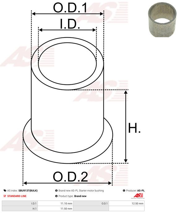 AS-PL SBU9137(BULK) Bush, starter shaft