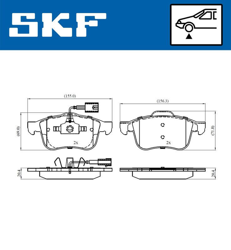 Комплект гальмівних накладок, дискове гальмо, Skf VKBP80487E