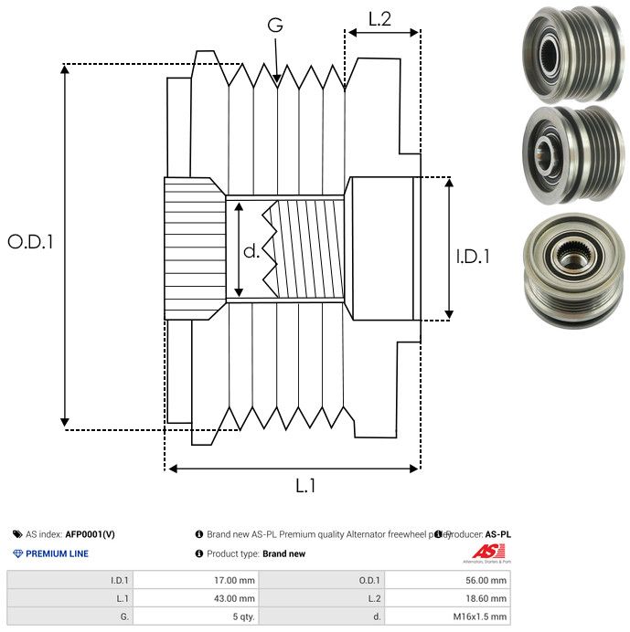 AS-PL AFP0001(V) Alternator Freewheel Clutch