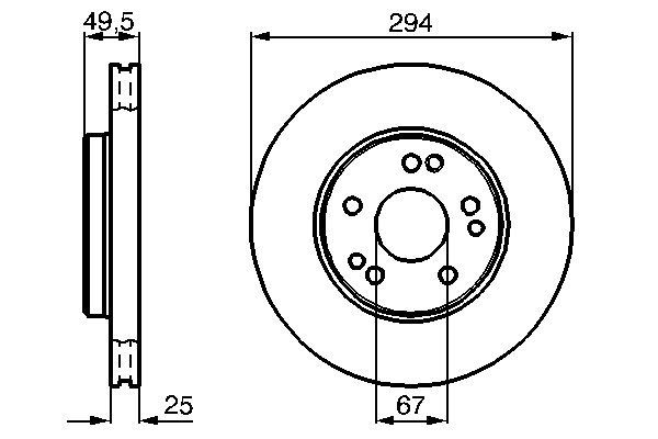 BOSCH диск тормозной передний вентиль. Mercedes W124, W461G-klasse 294*25