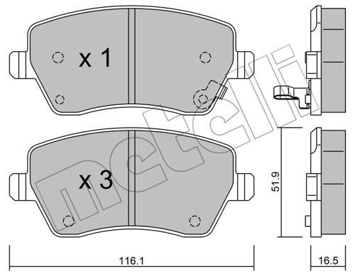 Комплект гальмівних накладок, дискове гальмо, Metelli 2204851