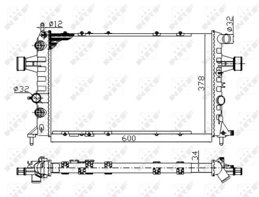 Радіатор, система охолодження двигуна, Opel Astra G/Zafira A 1.6-2.2D 98-05 (Економ-клас), Nrf 58178A