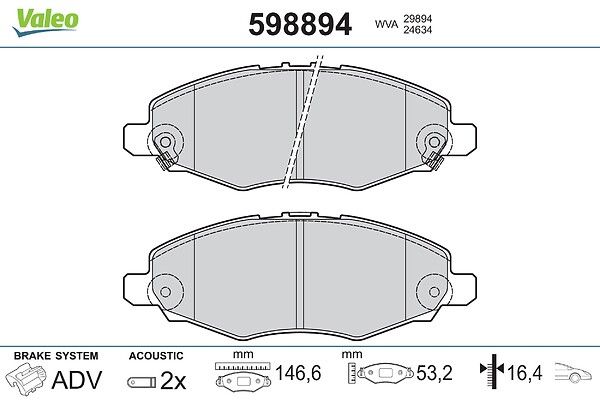 комплект спирачно феродо, дискови спирачки VALEO