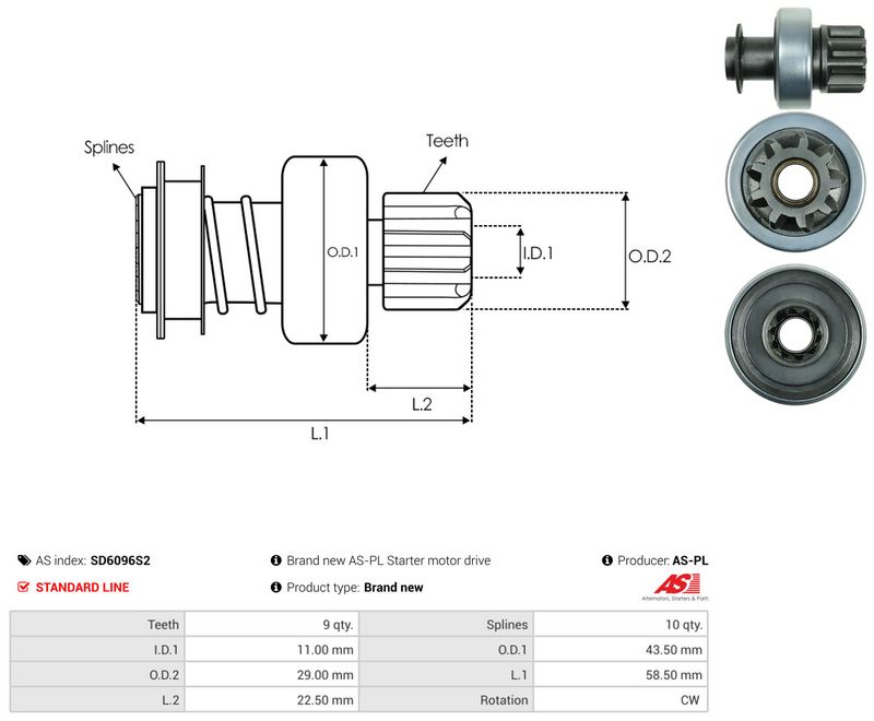 AS-PL SD6096S2 Freewheel Gear, starter