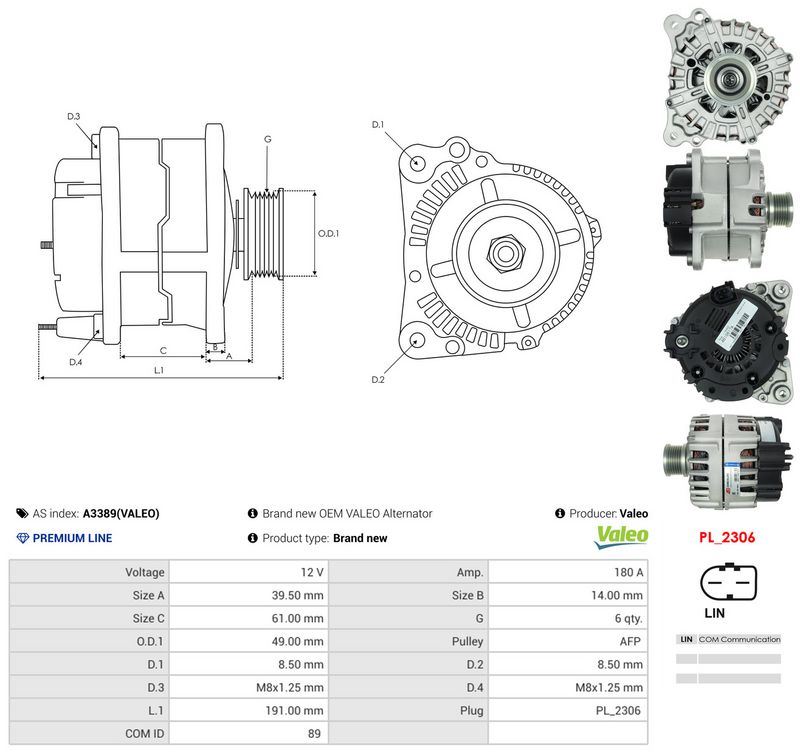 Generaator, AS-PL A3389(VALEO)